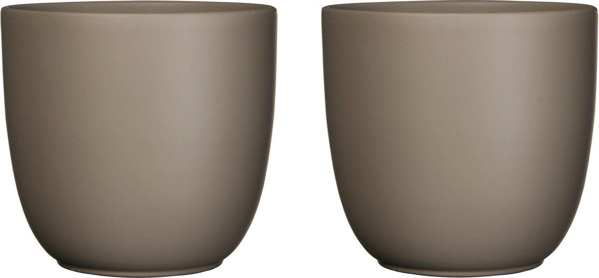 Mica Decorations Bloempotten - Mat Taupe Bruin Keramiek - H23 x D25 cm - 2 Stuks