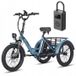 Fafrees F20 tricycle, folding bike, electric bike, 3 wheels, wide tires, 48V LCD, 20Ah, blue + black, bicycle bag + air pump