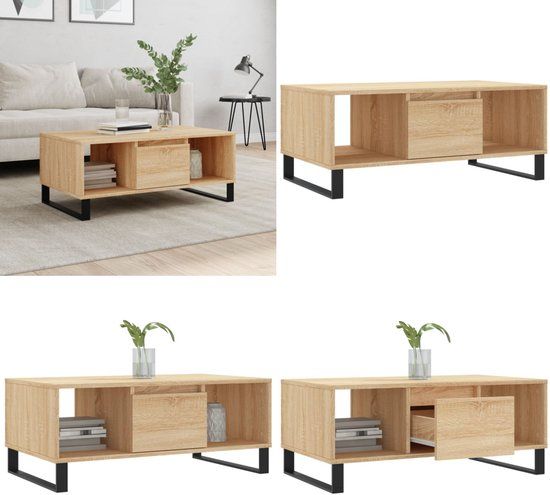 vidaXL Salontafel 90x50x36,5 cm Bewerkt Hout Sonoma Eikenkleurig