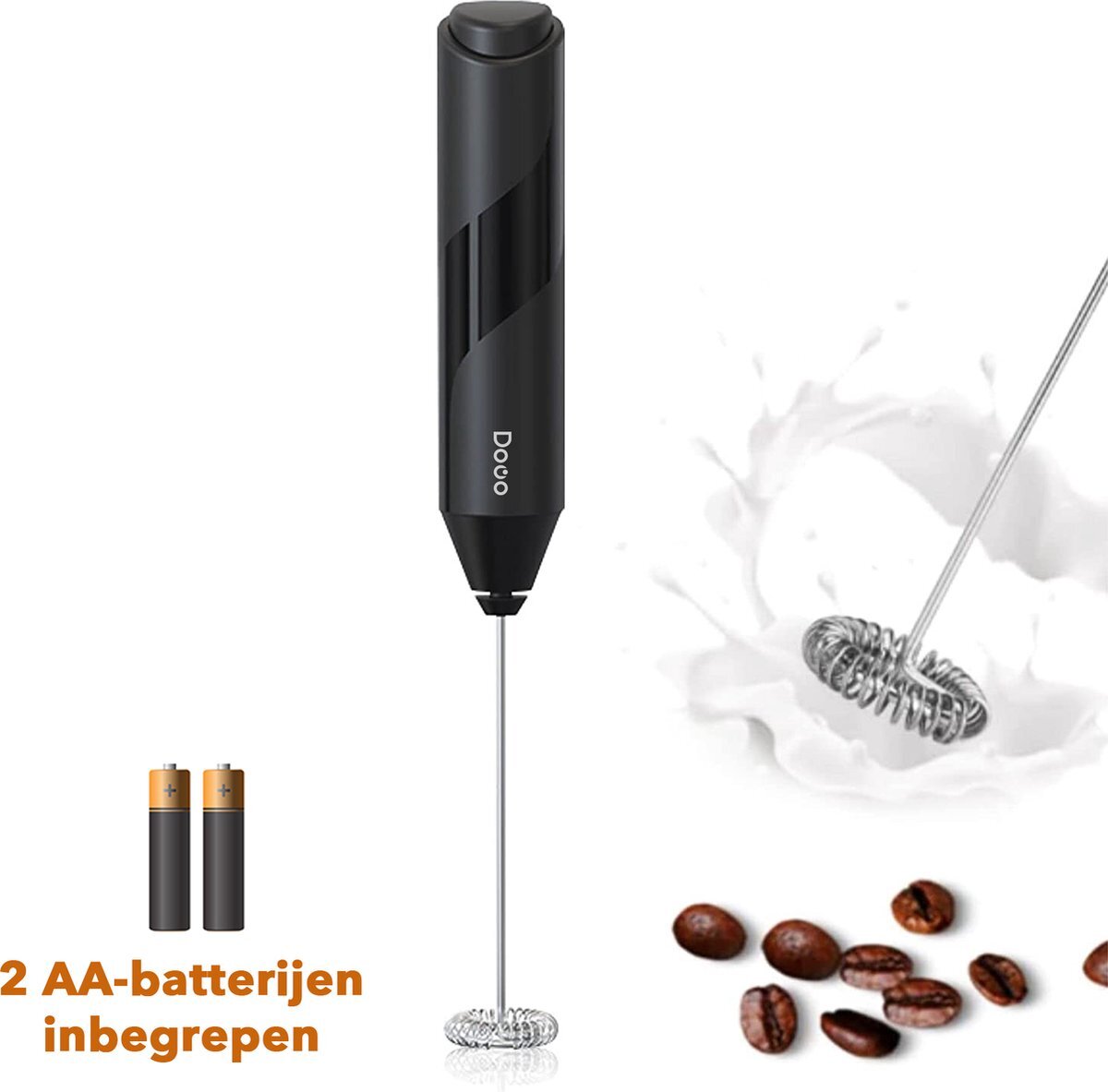 DOWO - Coffee Elektrische Melkopschuimer - Electrisch - Handmatig - Handmatige Melkopschuimer - incl Batterijen - Milk Frother - Zwart - RVS - Elektrisch