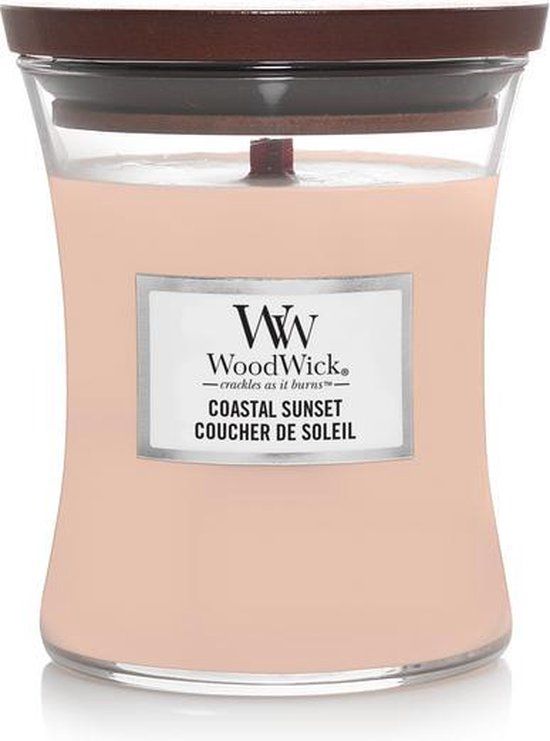WoodWick Hourglass Medium Geurkaars - Coastal Sunset - Roze