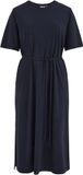 WE Fashion Curve Dames Jersey Midi T-shirt Jurk met Strikceintuur - Donkerblauw - Maat 52