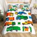 Dekbedovertrekset "Vuilniswagen", dubbel, met cartoonauto-print, groen, 3-delig