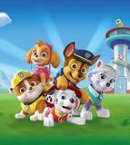 AG Design Paw Patrol spelen op het gazon, fleece fotobehang voor een kinderkamer, 180 x 202 cm, FTDNXL 5151, meerkleurig