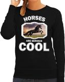Bellatio Decorations Dieren Paarden sweater zwart dames - horses are serious cool trui - cadeau sweater zwart paard/ paarden liefhebber XXL