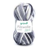 Grundl 2614-20 50 g Filzwolle Colour Vilting wol garen bal, zwart grijs wit meerkleurig