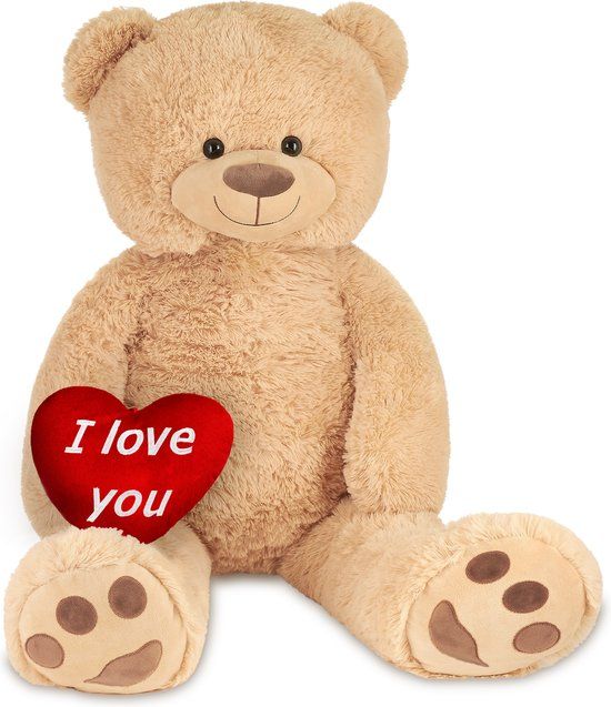 BRUBAKER XXL Teddybeer 100 cm Beige met I Love You Hart - Knuffelbeer Pluche Knuffel
