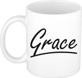 Grace Naam mok - beker - met sierlijke letters - wit