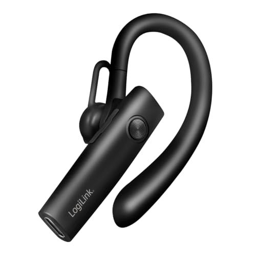 LogiLink draadloze mono headset met oorclip, BT versie 5.4, opladen via USB-C, ongeveer 100 uur, afneembare microfoon