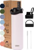 VANN® 3-Wandige RVS Drinkfles 650 ML met rietje voor volwassenen – Himalayan Salt