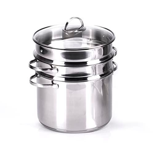 Moneta Allegro roestvrij staal 24 cm, met dubbele mand, zeef en stoommand, voor alle vuren, inclusief inductie.