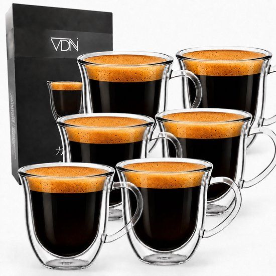 VDN Dubbelwandige ESPRESSO glazen met oor - 70 ML - Set van 6