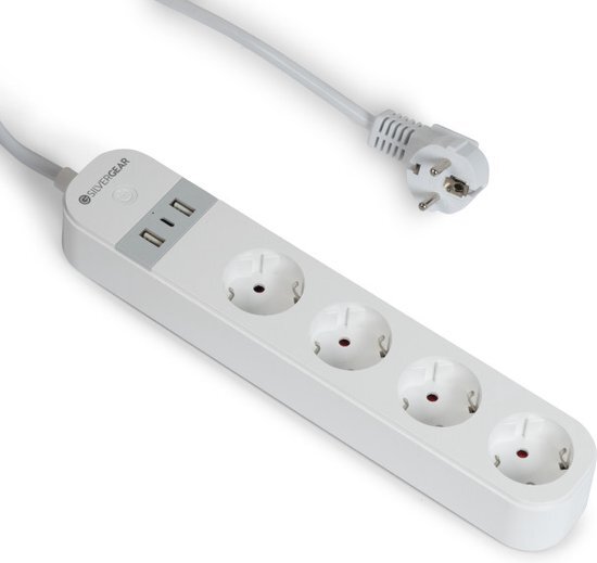 Silvergear Silvergear® Smart Plug Wi-Fi Multiple Socket 4 Stopcontacten | Slimme Stekker met USB-A en USB-C Connector | Smart Stekkerdoos met Timer Voor Alexa en Google Home