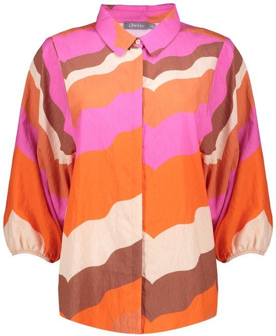 Geisha Blouse Met Wave Print 63216 20 Ecru/brown/cassis Dames Maat - M