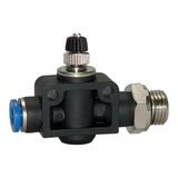 Gasterugslagklep RIEGLER Gasterugslagklep "Blaue serie", recht, G 1/4 a., f. slang-A-Ø 12 mm, werkdr. Maximale 15 bar, KS/Ms niet, smoorsysteem S-G