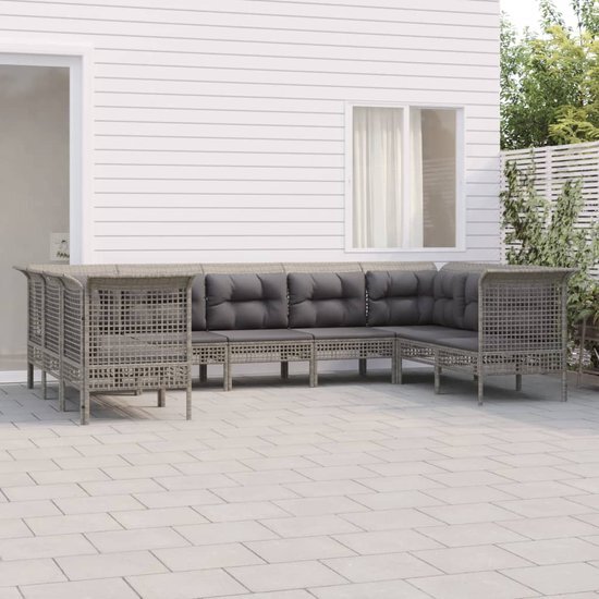 The Living Store Loungeset Poly Rattan - Grijs - Modulair Ontwerp - Comfortabele Zitervaring - Stevig en Stabiel