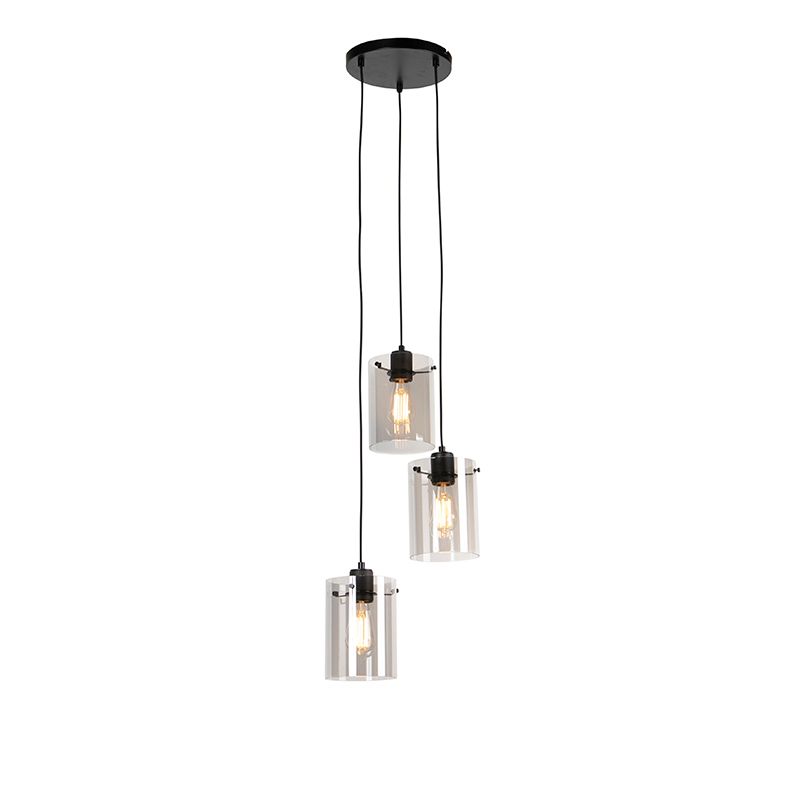QAZQA Dome Hanglamp Eettafel - 3 Lichts - Ø 35 cm - Zwart - Glas