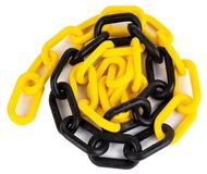 Chaîne de sécurité en plastique, 25 mètres, jaune/noir, maillons de 10 mm