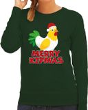 Bellatio Decorations Kersttrui voor dames - Merry Kipmas - groen - katoen - S