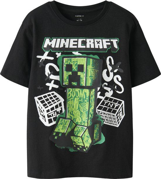NAME IT Di Minecraft SS Shirt Jongens Zwart - Maat 146/152