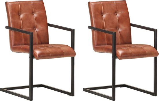 vidaXL Eetkamerstoelen 2 stuks bruin echt leer