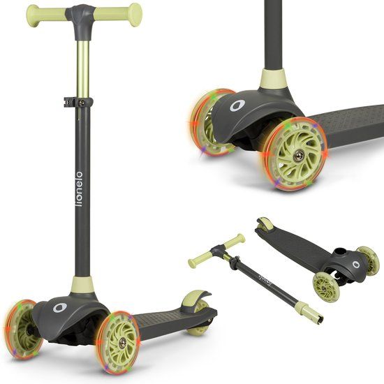 Lionelo Jessy Kinderstep - 3-Wheel Scooter - LED Lights - Adjustable Height - Grey/Green