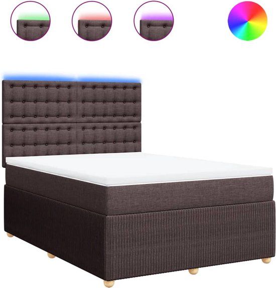 vidaXL Boxspring met matras stof donkerbruin 140x190 cm