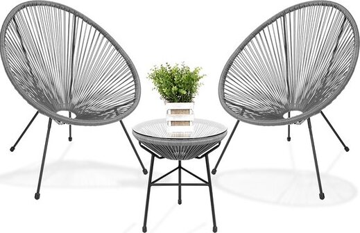 LifeGoods Acapulco Bistroset 2 Persoons - Tuinstoelen - Tuinset met Bijzettafel - 3-Delig - Grijs