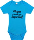 Bellatio Decorations Papa superlief tekst baby rompertje blauw jongens - Kraamcadeau/ Vaderdag cadeau - Babykleding 80