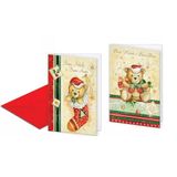 Set van 12 kerstkaarten in 2 motieven, formaat 12 x 18 cm, met gouden versieringen, gemaakt van hoogwaardig karton, gemaakt in Italië