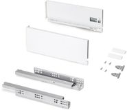 Emuca Protone buitenste lade 30kg, Geleiders met totaal openings- en dempingssysteem, hoogte 131mm, diepte 350mm, Staal, Wit gelakt