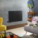 Hudson Reed Radiateur design électrique horizontal – Noir – 63,5 cm x 98 cm – Avec thermostat externe – Câblé avec cache câble – Alpha