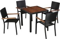 vidaXL 5-delige Tuinset Poly Rattan en Acaciahout Zwart