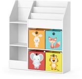 Vicco Luigi Kinderboekenkast – 100.4 x 114.2 cm met 4 vouwboxen (gekleurd) Wit