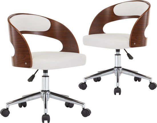 vidaXL Eetkamerstoelen draaibaar 2 stuks gebogen hout en kunstleer wit