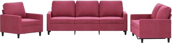 vidaXL 3-delige Loungeset met Kussens Fluweel Wijnrood