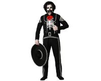 Atosa Zwart Mexicaans skeletkostuum met jas voor heren, volwassenen, XL