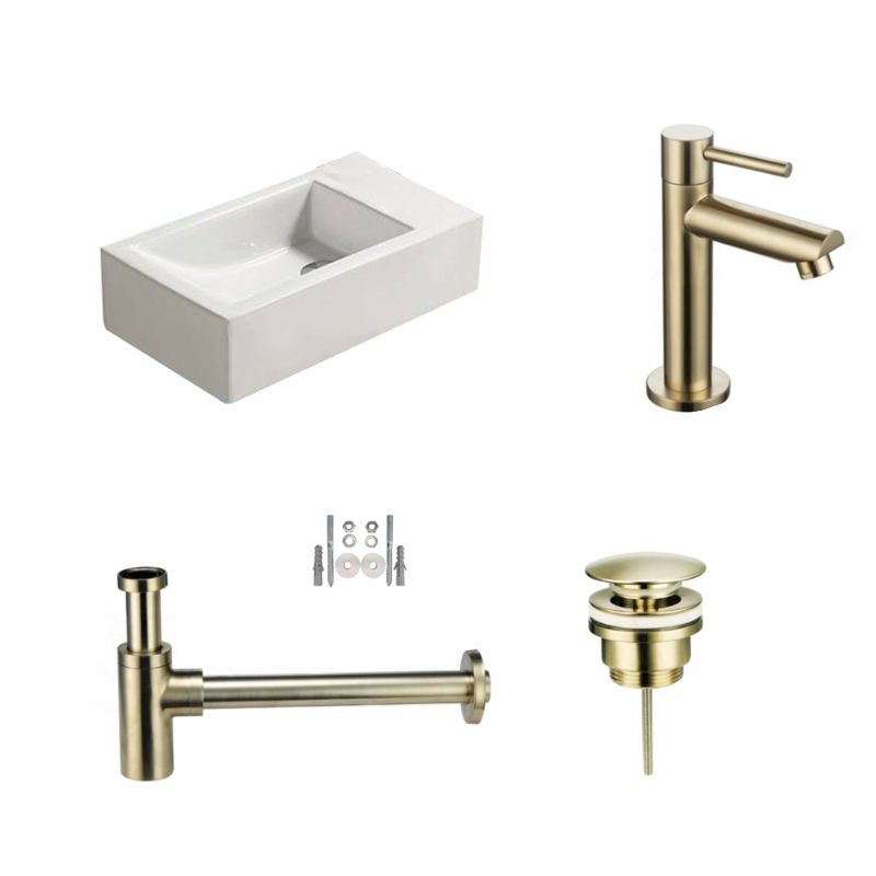 Badkamerplanet Fonteinset Qubic Mini - Goud - 36.5x18x9 cm - Keramiek