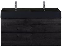 BES LED Maxx XL Badmeubelset 120 cm - Black Oak - Wastafel Kube Dubbel Zwart 2 Kraangaten