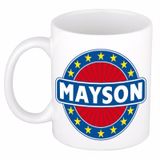 Bellatio Decorations - Mayson voornaam - koffiemok - beker - wit/blauw - 300 ml - Cadeau - Heren - Collega - Vaderdag - Verjaardag