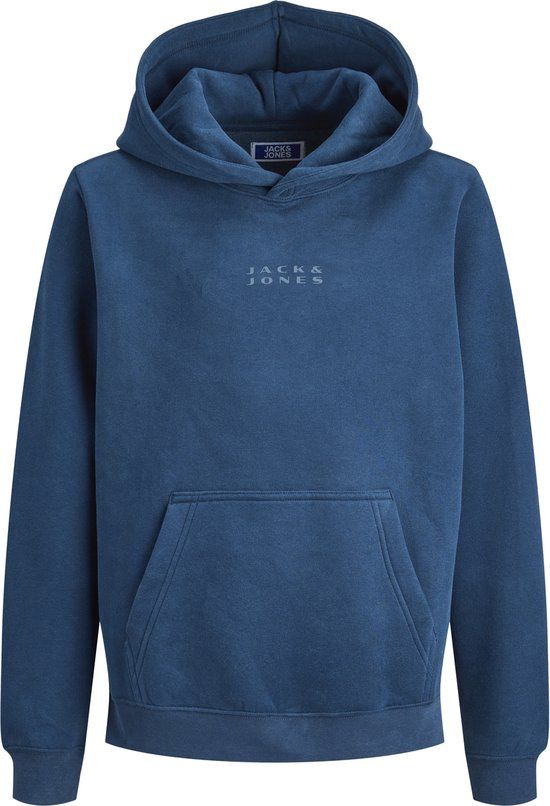 JACK&JONES JCOPOINT SWEAT BADGE HOOD JNR Jongens Sweater Katoen/Polyester Capuchon Lange mouw Blauw Maat 128