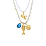 Lucardi Dames Stainless steel ketting met hangers voor dames - Ketting - Staal - Goudkleurig - 57 cm