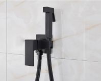 Bidet de toilette noir mat - Douche à main murale avec pistolet pulvérisateur - Mélangeur d'eau chaude/froide - Trou unique - Augmentation de la pression