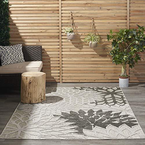 NOURISON Nourison Aloha Modern & Hedendaags Indoor/Outdoor Bloemen Zilver Grijs 5'3" x 7'5" Ruimte Tapijt