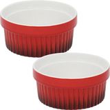 Excellent Houseware Creme brulee schaaltjes - 2 stuks - Rood - Ø 9 cm - Porselein