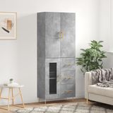 vidaXL Hoge kast Bewerkt hout Betongrijs 69,5x34x180 cm