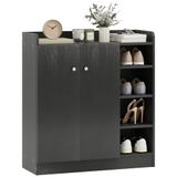 HOMCOM Schoenenkast voor entree, 12 paar, schoenenkast met 4 open vakken en kast met dubbele deuren, verstelbaar rek, 83 x 30 x 90 cm, zwart