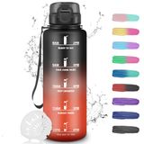 Waterfles, Grsta 1,5 liter waterfles met tijdmarkering, sport en outdoor, BPA-vrije kunststof, lekvrij, brede mond, draaglus