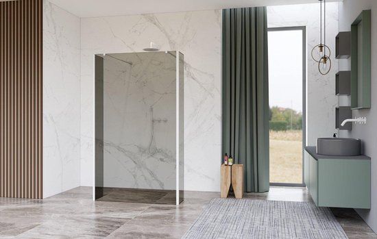 FortiFura Galeria Vrijstaande Inloopdouche - 90x200cm - Rookglas - Antikalk - 8mm Veiligheidsglas - 2 Zijwanden 30cm - Wit Mat