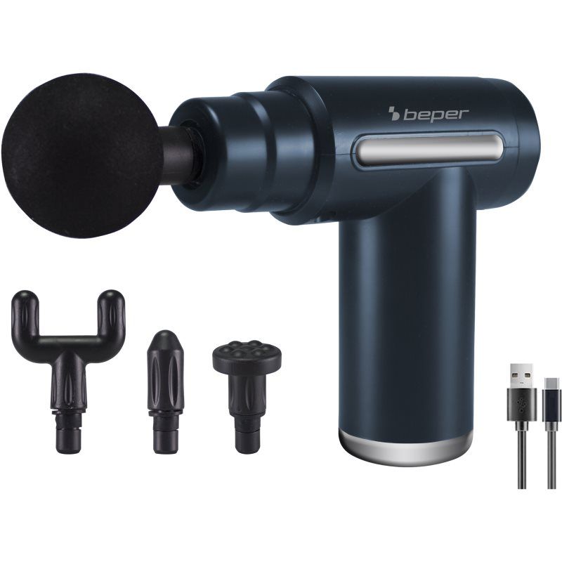 BEPER Percussion Massager 30W Rechargeable Massage Gun with 4 Interchangeable Heads 6 Intensity Levels Black